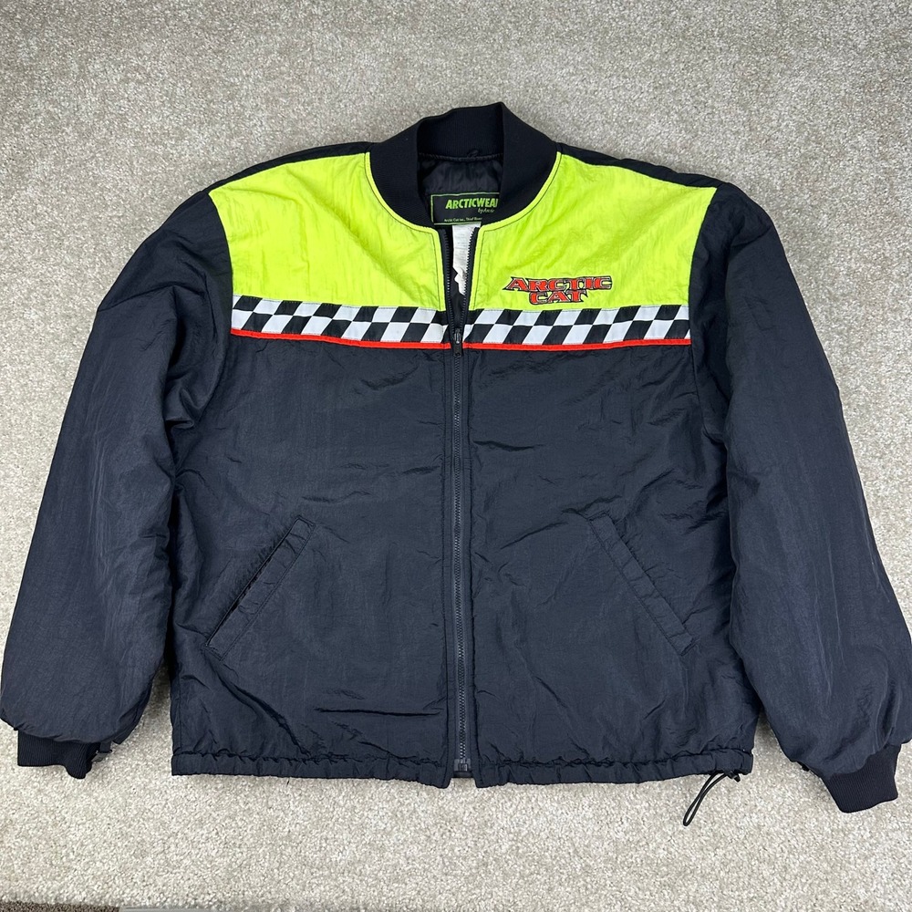 Vintage Arcticwear Arctic Cat Snowmobile Jacket Mens M Black Neon Green Racing